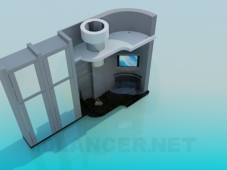 3 डी मॉडल चिमनी के साथ रहने वाले कमरे में फर्नीचर - पूर्वावलोकन