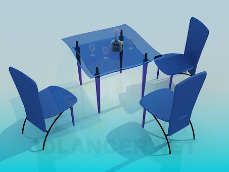 3 डी मॉडल गिलास मेज और कुर्सियों - पूर्वावलोकन