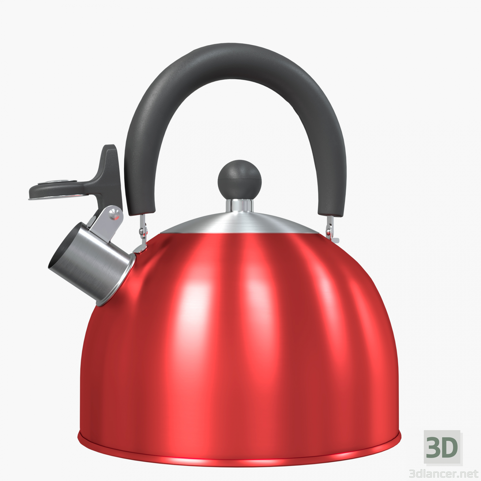 3d Steel red teapot with a whistle model buy - render