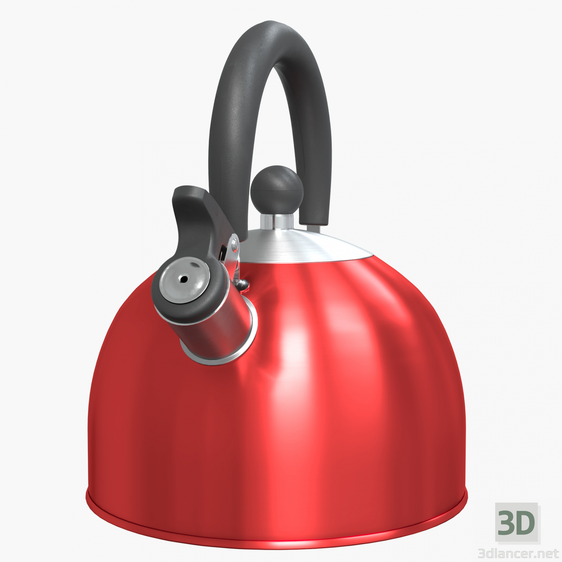 modèle 3D de Théière rouge en acier avec un sifflet acheter - rendu