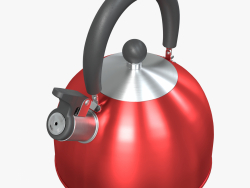 Steel red teapot with a whistle
