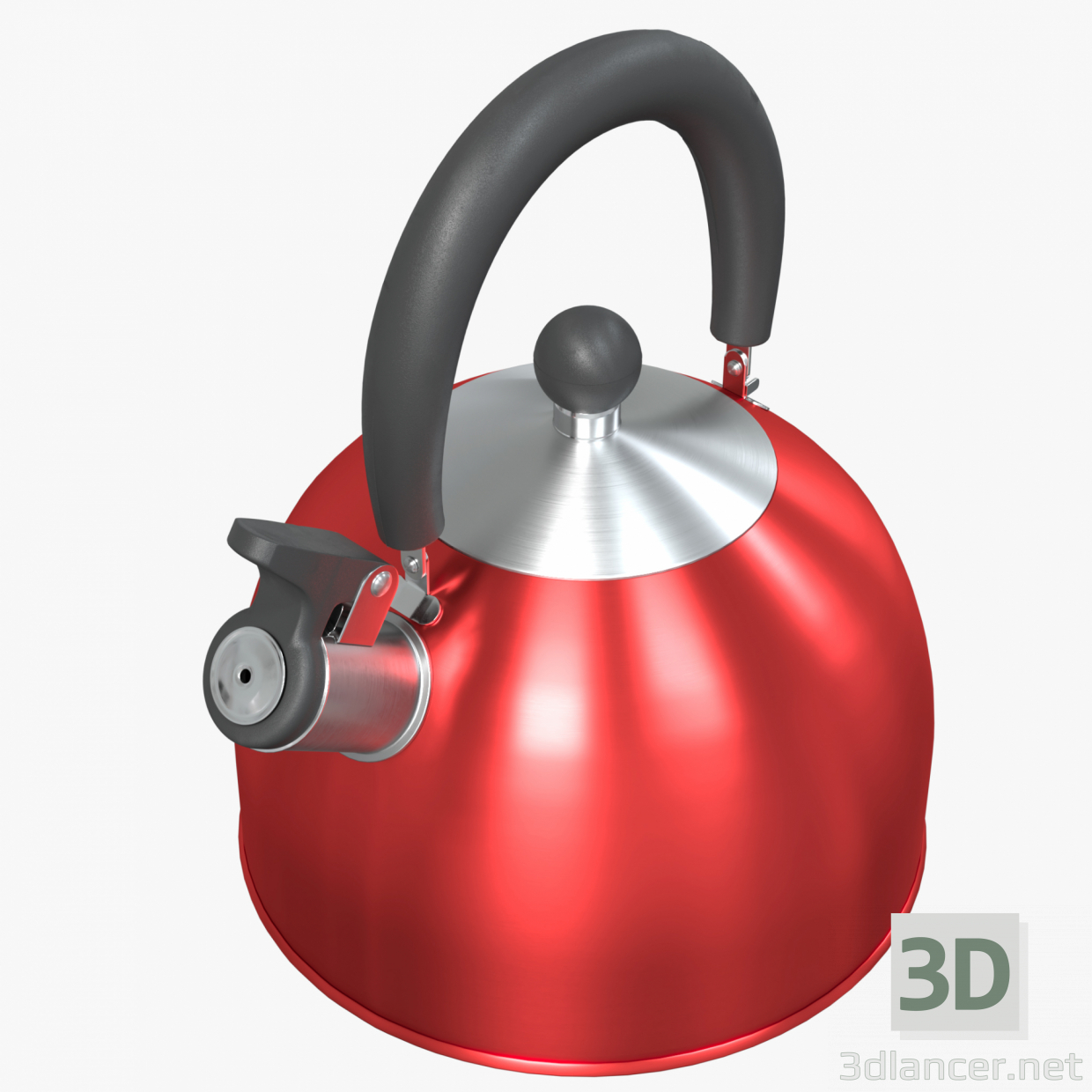 3d Чайник стальной красный со свистком модель купить - ракурс