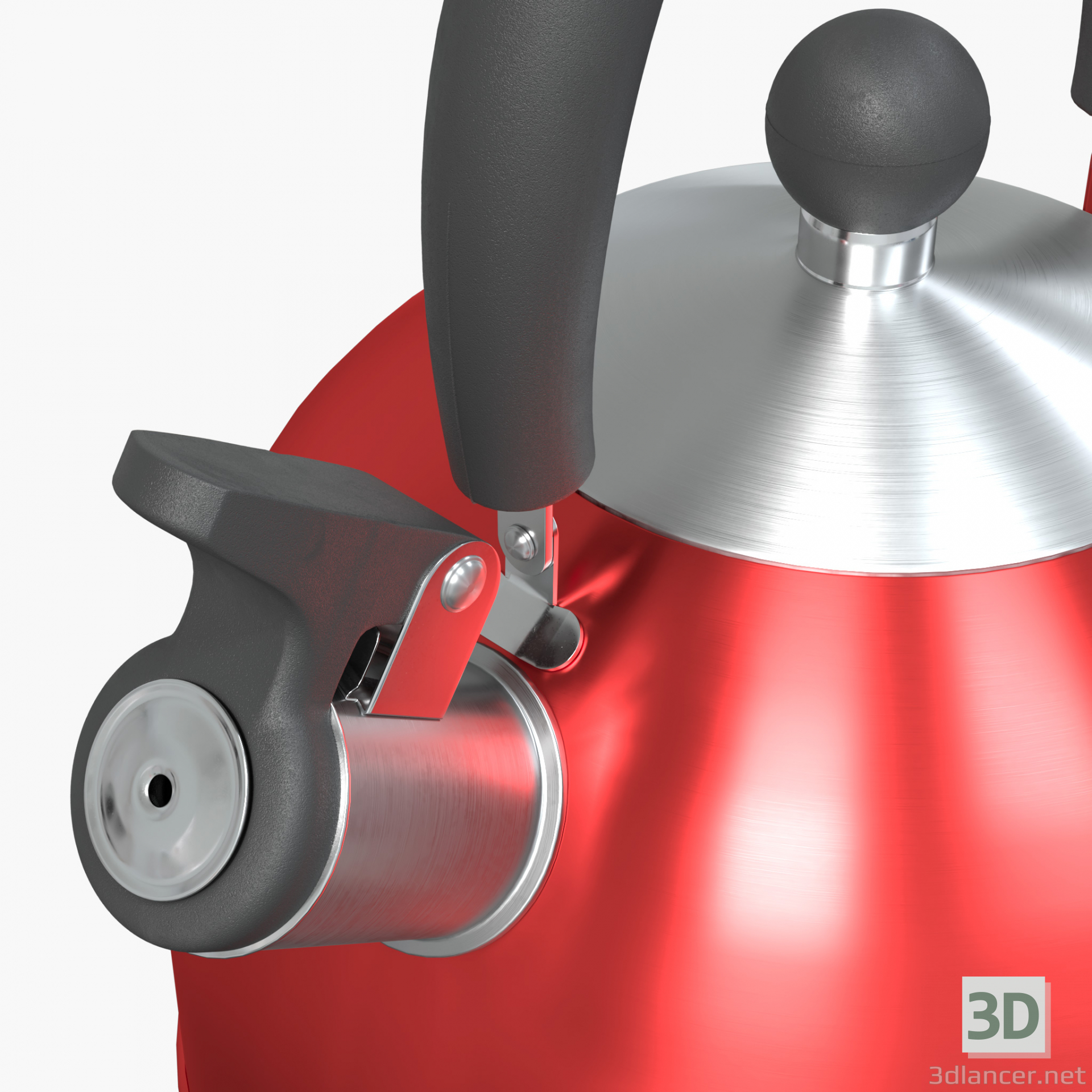 Rote Teekanne aus Stahl mit Pfeife 3D-Modell kaufen - Rendern