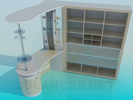 3d model Gabinete con un estante de la barra - vista previa