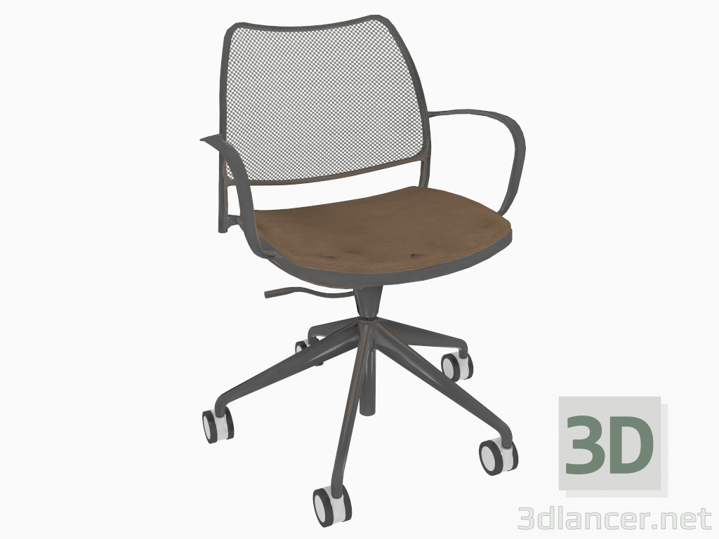 modello 3D Sedia da ufficio con struttura cromata (con rotelle) (B) - anteprima