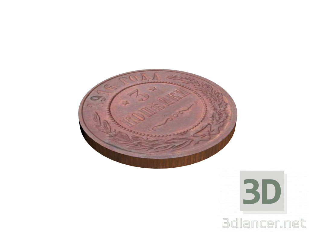 3d Russian Royal Coin 3 Kopeiky 1916 model buy - render