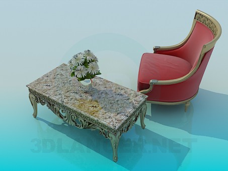 modello 3D Sedia e tavolino - anteprima