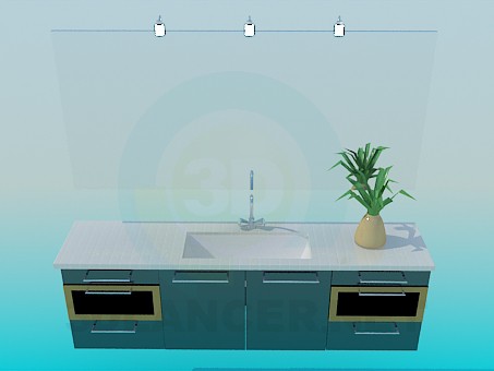 3D Modell Waschbecken mit Spiegel und Seite Tischn - Vorschau