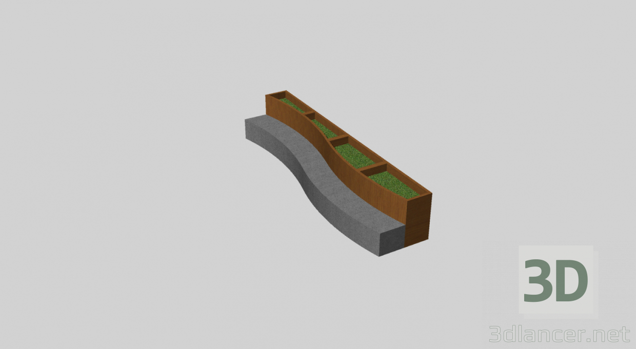 3d model Curved bench with planter on the back - preview