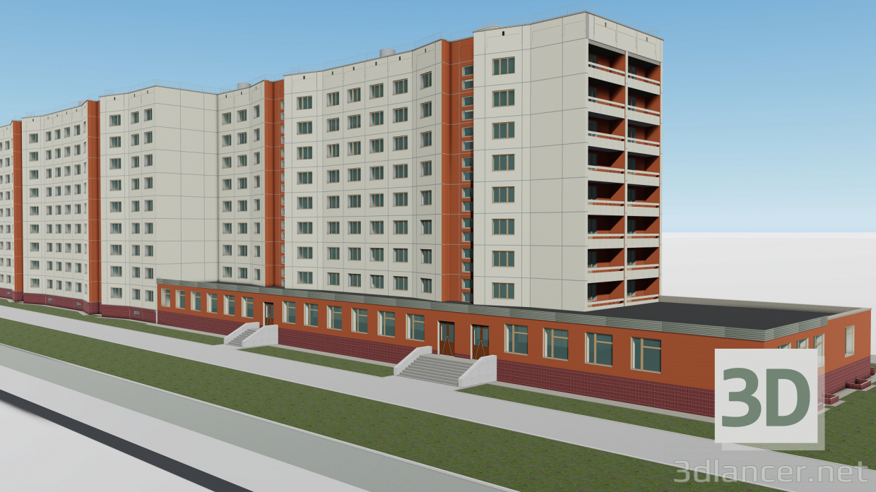modello 3D di Casa a nove piani Prospettiva di Komsomolsky 61 Chelyabinsk comprare - rendering