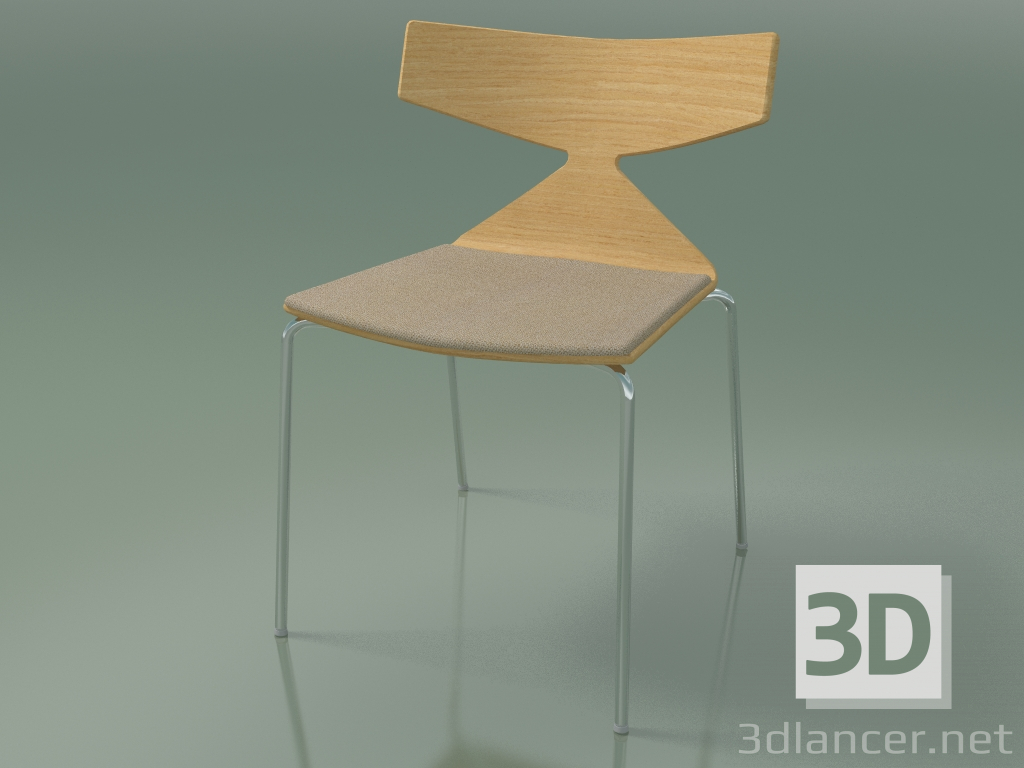 3D Modell Stapelbarer Stuhl 3710 (4 Metallbeine, mit Kissen, Natürliche Eiche, CRO) - Vorschau