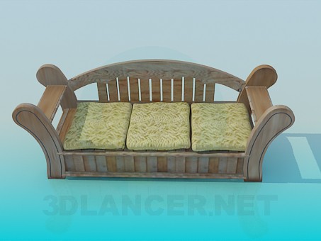 modèle 3D Canapé en bois - preview