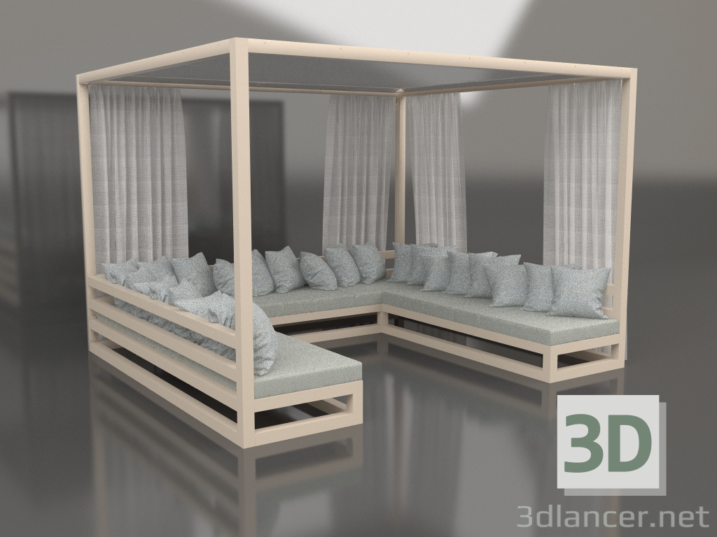 3 डी मॉडल पर्दे के साथ सोफ़ा (रेत) - पूर्वावलोकन