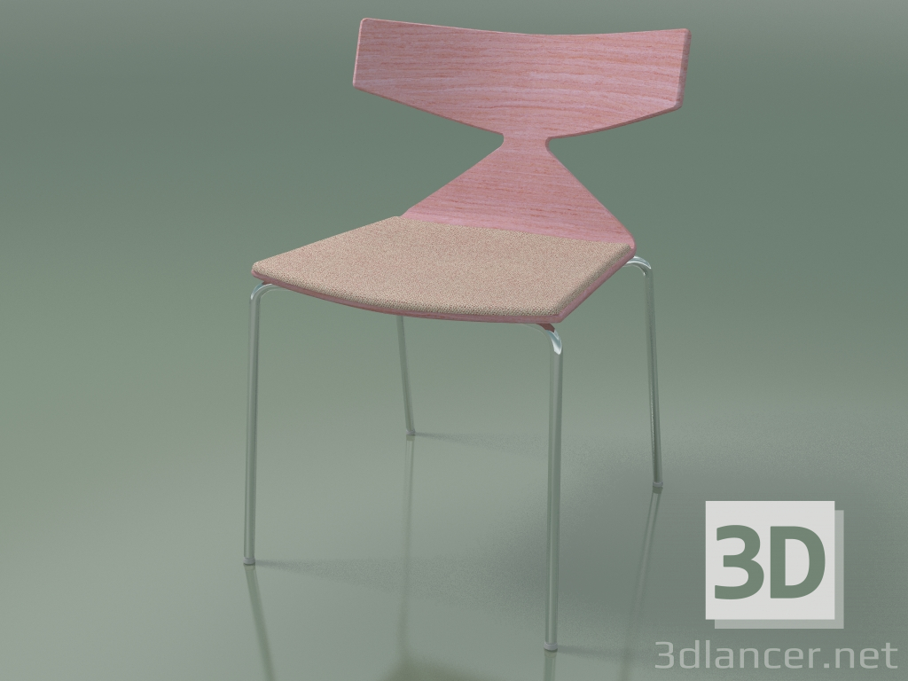 3d model Stackable chair 3710 (4 metal legs, with cushion, Pink, CRO) - preview