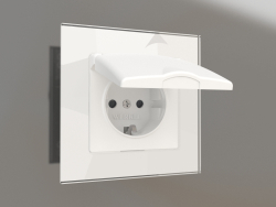 Socket with moisture protection, with grounding, with a protective cover and shutters (matt white)