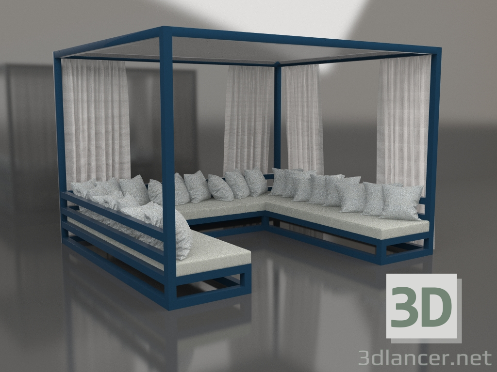 modello 3D Divano con tende (Grigio blu) - anteprima