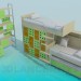 3D modeli İki katlı çocuk yatak raf ile - önizleme