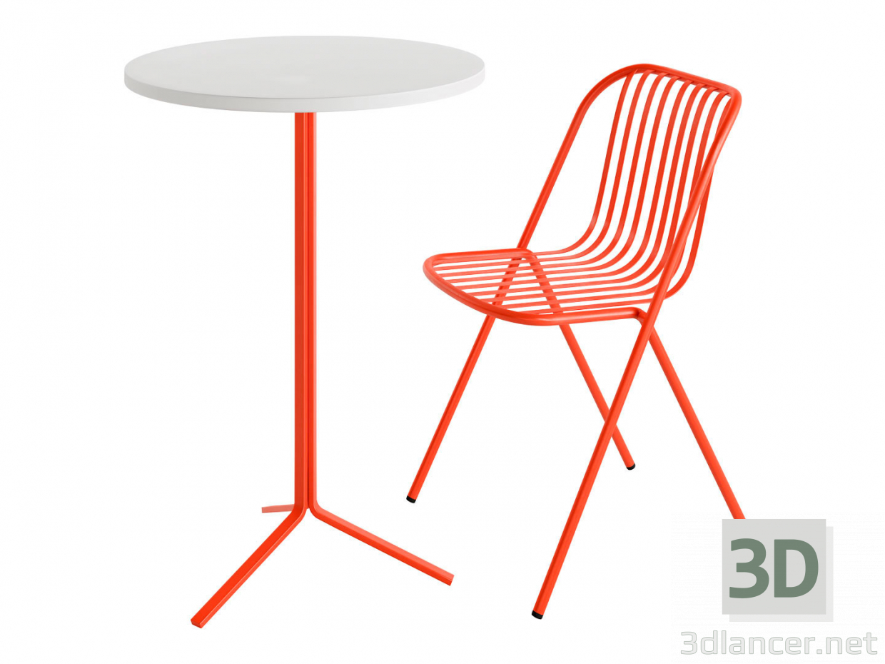 modello 3D di Sedia e tavolo da giardino impilabili in acciaio TUBY di Belca comprare - rendering
