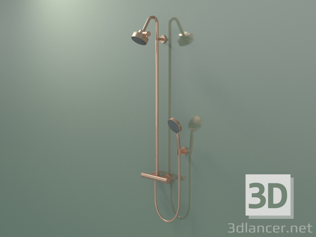 3d model Shower pipe with thermostat and 3jet overhead shower (34640310) - preview