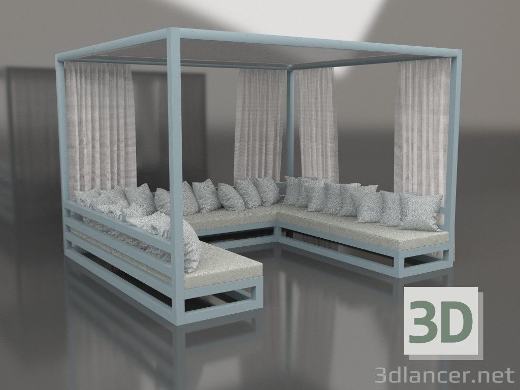 3D Modell Sofa mit Vorhängen (Blaugrau) - Vorschau