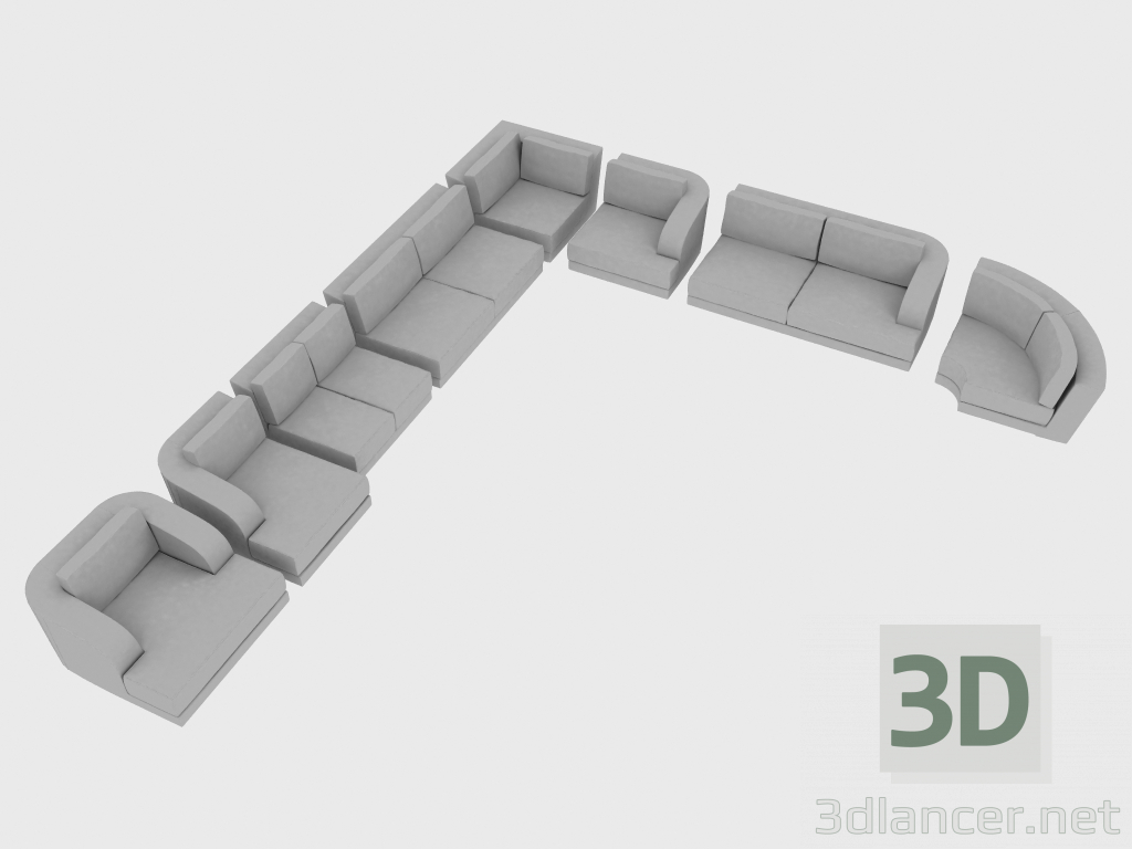 3d model Elementos del sofá modular ASTON - vista previa