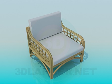 modèle 3D Chaise avec accoudoirs en osier et jambes - preview