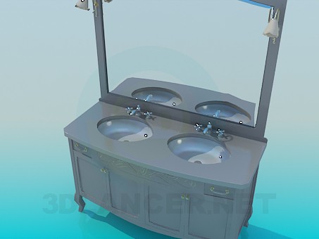 modello 3D Mobile lavabo doppio con specchio - anteprima
