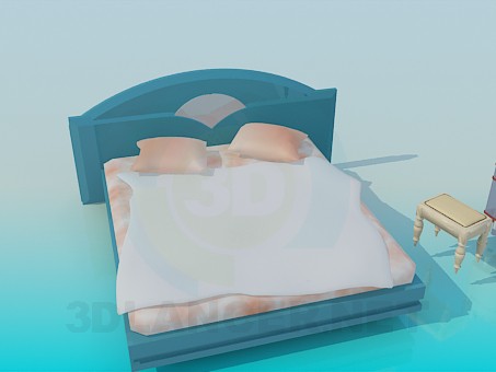 3d модель Кровать с тумбочкой и стульчиком – превью