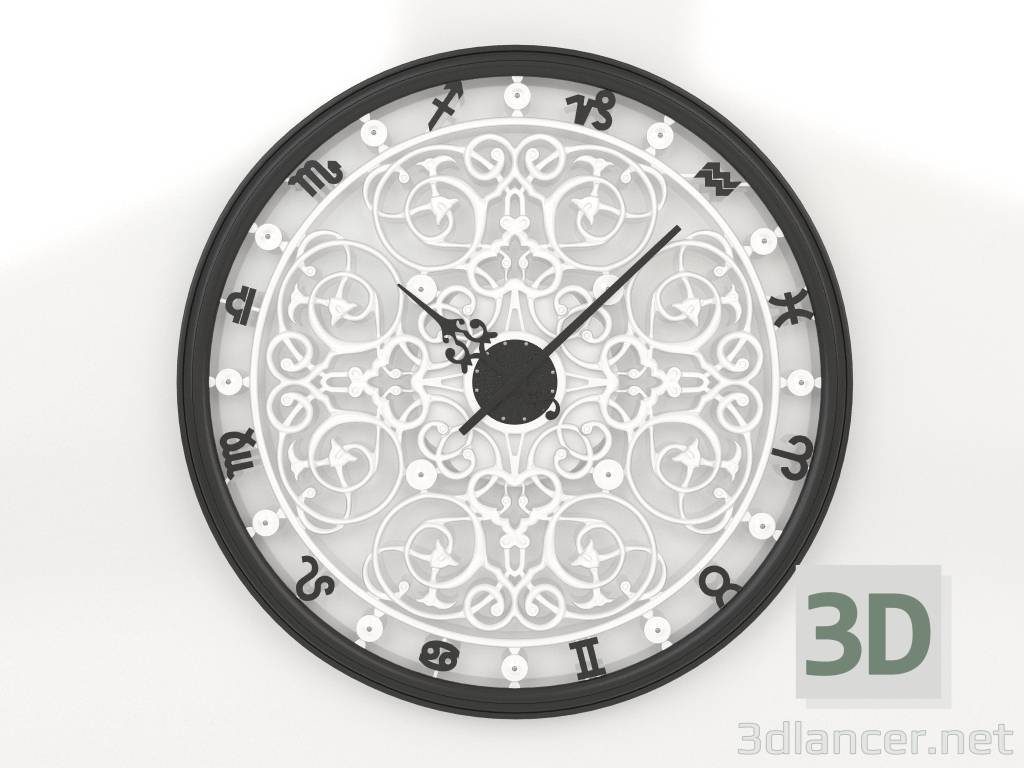 3 डी मॉडल दीवार घड़ी राशि चक्र (काला) - पूर्वावलोकन
