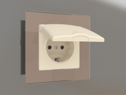 Socket with moisture protection, with grounding, with a protective cover and shutters (ivory matte)