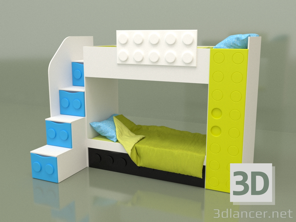 modello 3D Letto a castello per bambini (1 box) a sinistra - anteprima