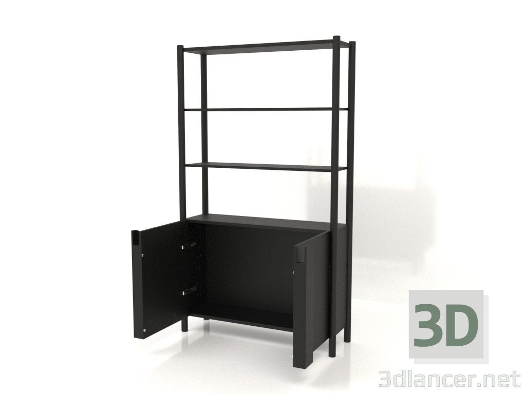 3D Modell Regal ST 05 (mit offenen Türen, 1000x300x1725, Holz schwarz) - Vorschau