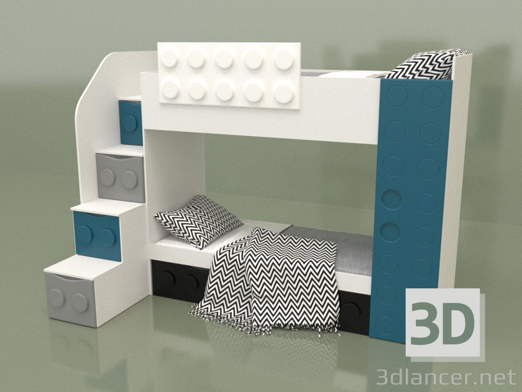 3d модель Ліжко двоярусне підліткове (2 ящики) ліве – превью