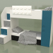 3d модель Кровать двухъярусная подростковая (2 ящика) левая – превью