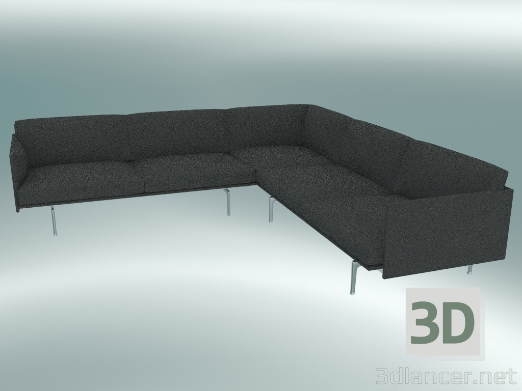 3d model Contorno del sofá de esquina (Hallingdal 166, aluminio pulido) - vista previa