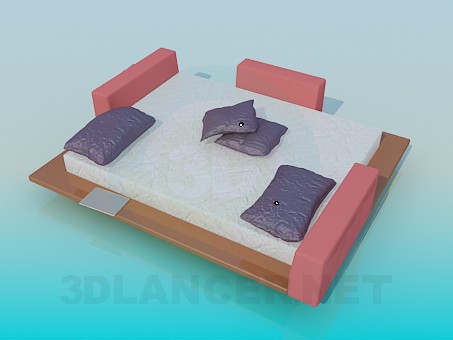 3 डी मॉडल लकड़ी के पुलों के साथ बिस्तर - पूर्वावलोकन