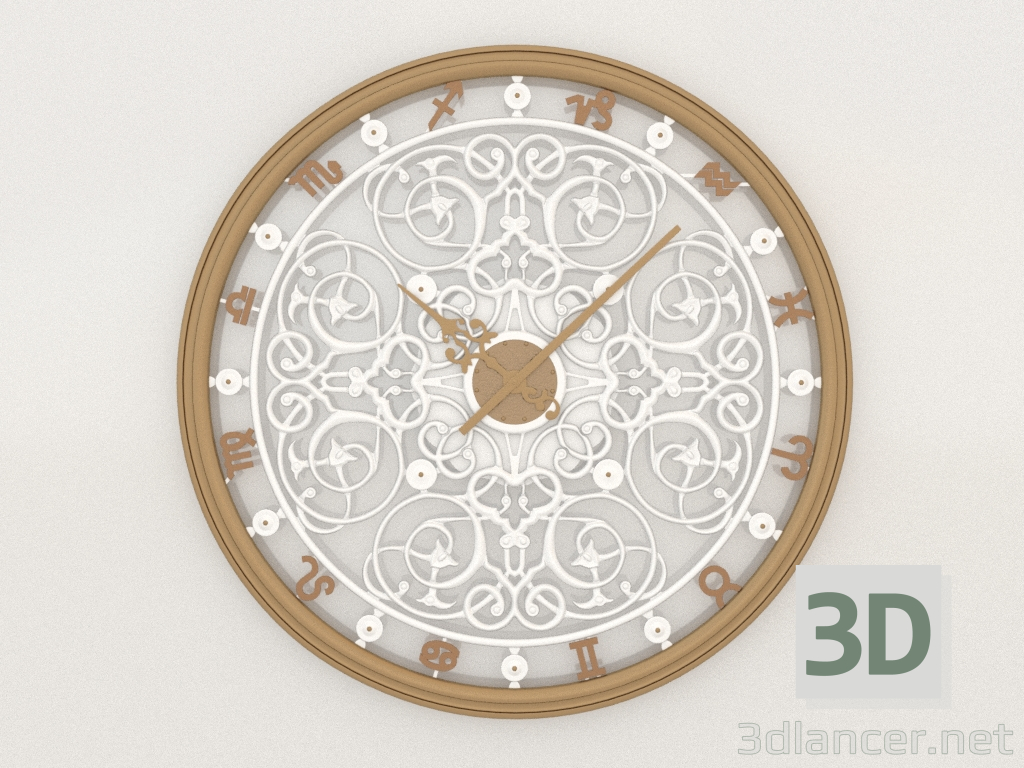 3 डी मॉडल दीवार घड़ी राशि चक्र (सोना) - पूर्वावलोकन