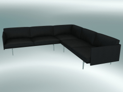Contorno del sofá de esquina (cuero negro refinado, aluminio pulido)