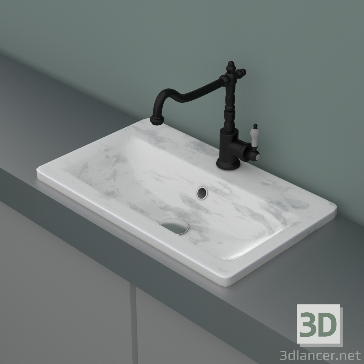 modello 3D di Lavello in marmo con rubinetto e tubi comprare - rendering