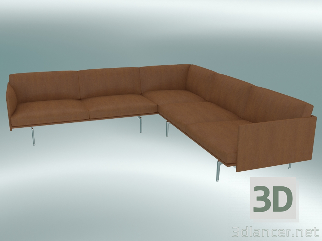 3d model Contorno del sofá de la esquina (cuero de coñac refinado, aluminio pulido) - vista previa