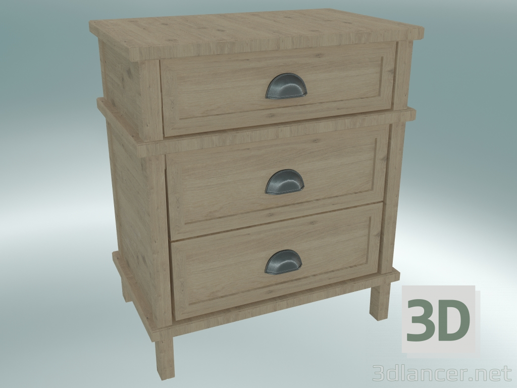 3d model Cambridge bedside table with 3 drawers large (Gray Oak) - preview