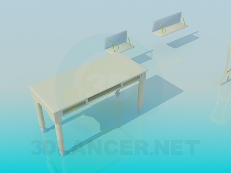 modèle 3D Bureau, étagères, table avec compartiment de rangement - preview