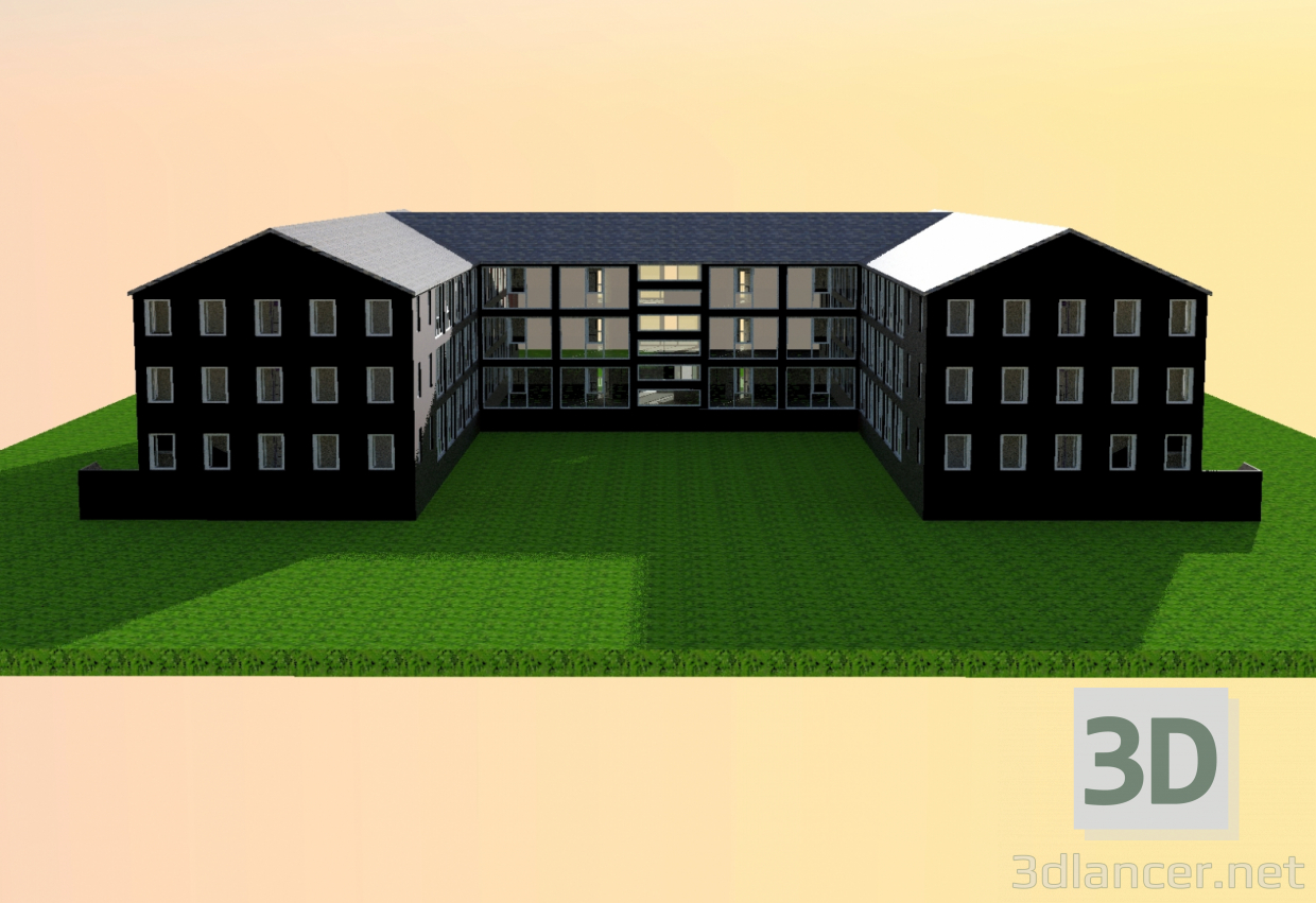 3d model Three-storey building - preview