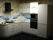 Kitchen made of acrylic plastic with curved elements