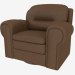 modèle 3D Chaise rembourrée en cuir marron avec repose-pieds - preview