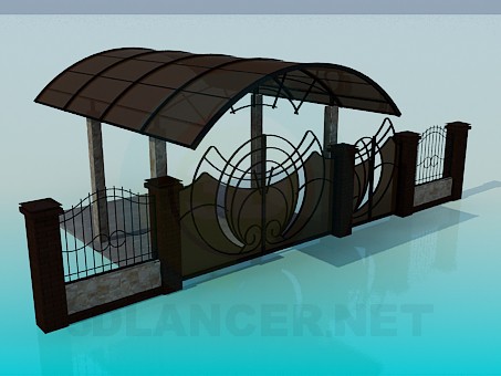 modello 3D Cancelli e cancello nel cortile, posto auto coperto - anteprima