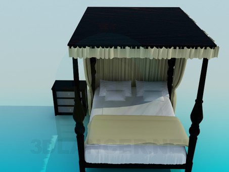3d model Bed with roof - preview