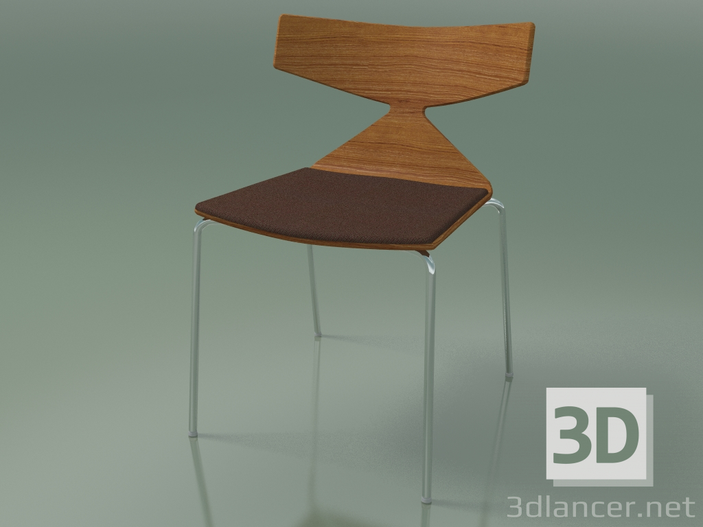 modello 3D Sedia impilabile 3710 (4 gambe in metallo, con cuscino, effetto teak, CRO) - anteprima