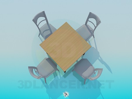 modello 3D Tavolino quadrato con sedie - anteprima