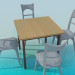 modèle 3D Table carrée avec chaises - preview